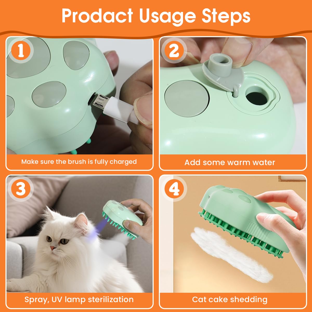 Qpets Electric Pet Steam Hair Brush 3 in 1 Bath-free Pet Steam Cleaning Brush with UV Light USB Rechargeable Steam Massage Brush Cartoon Grooming Brush Pet Hair Brush Remove Mat Shedding Qpets Electric Pet Steam Hair Brush 3 in 1 Bath-free Pet Steam Cleaning Brush with UV Light USB Rechargeable Steam Massage Brush Cartoon Grooming Brush Pet Hair Brush Remove Mat Shedding